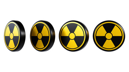 3D rendering of danger radiation sign Icon set, nuclear power station and radioactive warning symbol on white background, Dangerous sign collectionの写真素材