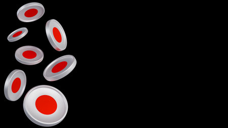 3D rendering of Yen coin symbol on a dark background, exchange rate, finance, investment and savings conceptの写真素材