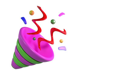 3D rendering of flying confetti with ribbon explode for promo surprise, online shopping, let celebate, surprise event, Discount and sale, promotion concept.の写真素材
