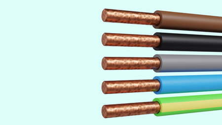 3D rendering of Standard color code for electrical wiring on a color background, 3-phase systemの写真素材