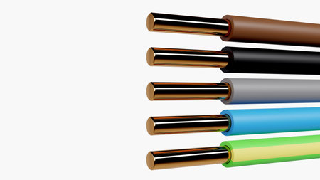 3D rendering of Standard color code for electrical wiring on a white background, 3-phase systemの写真素材