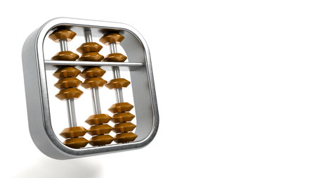 3D rendering of count abacus with metal beads and frame on a  white background, School class traditional equipment for kids learning counting conceptの写真素材