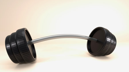 3D rendering of a dumbbell, gym equipment for fit exercise accessories, Fitness accessories and sports object conceptの写真素材