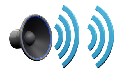 3D rendering of a speaker and volume symbol for announcing a promotion, loudspeaker, sound symbol, alert and announcement conceptの写真素材
