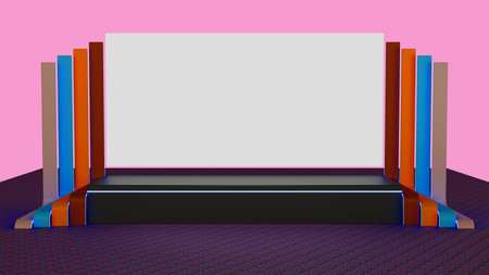 3D rendering of stage and big blank screen backdrop with a color  stairway for presentation and all eventsの写真素材