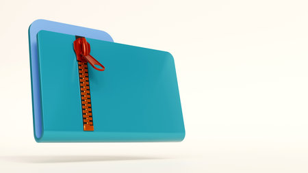 3D rendering of folder and file icon with zipper, desktop icons pack element, archived directory sign, compressed files for website, banner, software, application designの写真素材