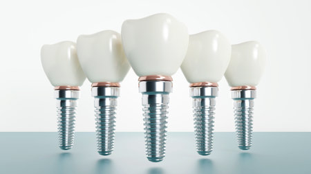 3D rendering of dental implant structure, medical teeth implant, design of dentistry, implant screw, healthcare, dentist and orthodontist treatmentの写真素材