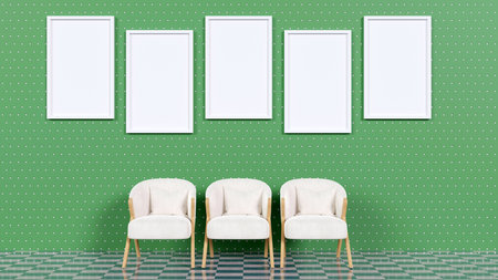 3D rendering of mock-up frame on color texture background with modern seats in  the living room, modern interior designの写真素材