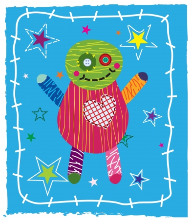  beautiful illustration color doll, on a blue background のイラスト素材