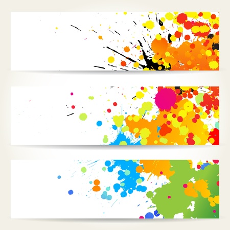 artistic colorful ink splash, drops banners or headers のイラスト素材