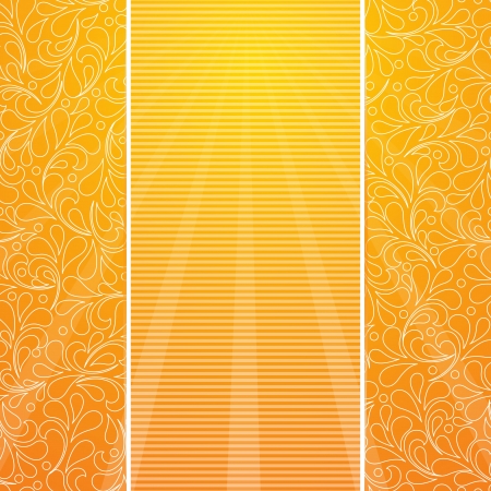 Vector festive summer gold card. Background with striped and  hand drawing flower.のイラスト素材