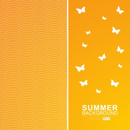 festive summer gold card. Background with wave line and butterfly.のイラスト素材