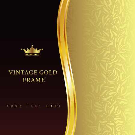Vintage gold frame on black floral backgroundのイラスト素材