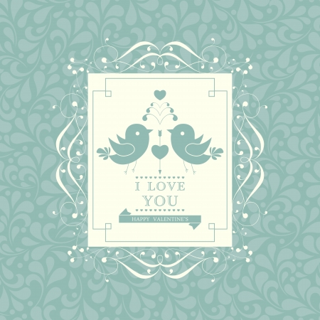 Happy Valentine's Day invitation card with floral ornament background. I Love You. Perfect as invitation or announcement.のイラスト素材