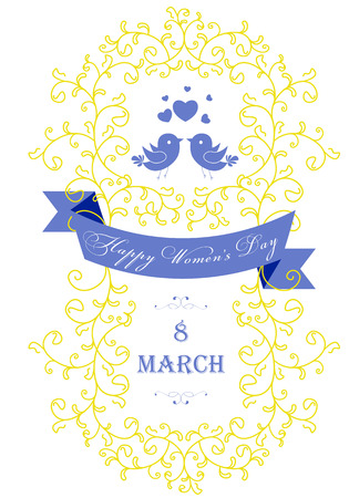 Happy Women's Day greeting card with floral decorated text 8 March. Perfect as invitation or announcement.のイラスト素材