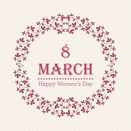 Happy Women's Day greeting card with floral decorated text 8 March. Perfect as invitation or announcement.のイラスト素材