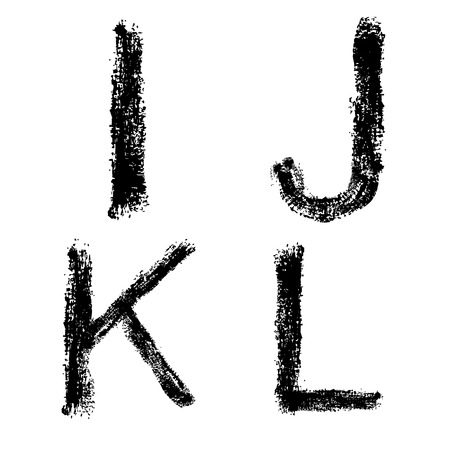 Art sketched stylized grunge alphabet. Hand drawn letters, signs I, J, K, L. Graphic elements.のイラスト素材