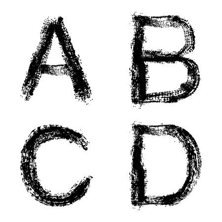 Art sketched stylized grunge alphabet. Hand drawn letters, signs A, B, C, D. Graphic elements.のイラスト素材