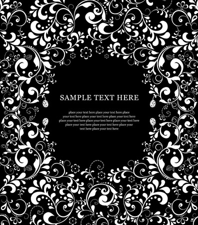 Decorative floral invitation frame design for greeting card, with text space to the center. Illustration background. のイラスト素材