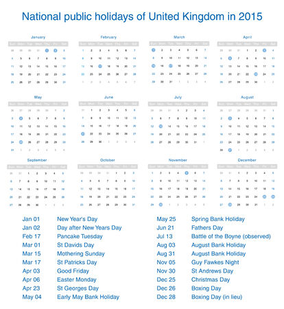 National public holidays of United Kingdom in 2015. Template design calendar.のイラスト素材