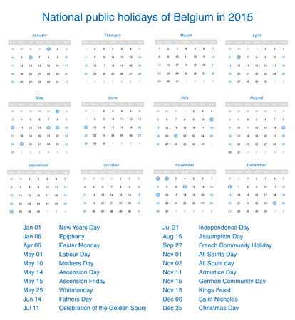 National public holidays of Belgium in 2015. Template design calendar.のイラスト素材
