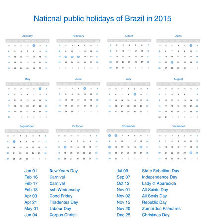 National public holidays of Brazil in 2015. Template design calendar.のイラスト素材