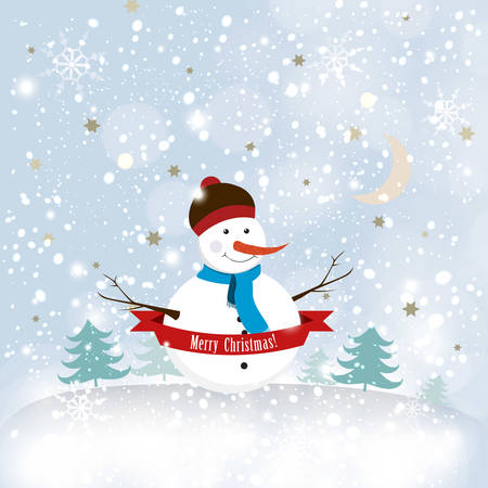 Merry Christmas postcard with snowman background.のイラスト素材