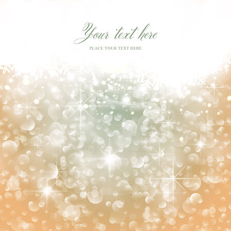 Gold festive Christmas background. Elegant abstract background with bokeh defocused lights and stars.のイラスト素材
