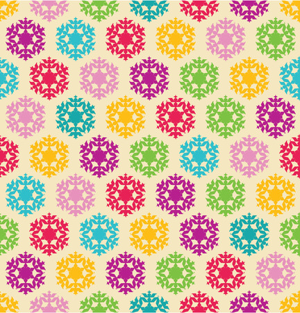 Christmas seamless pattern from colorful snowflakes on yellow background.のイラスト素材