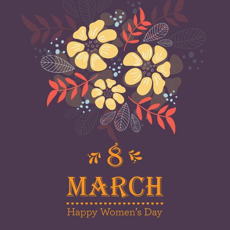Happy Women's Day greeting card with floral decorated text 8 March.のイラスト素材