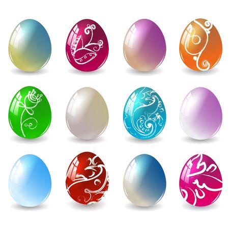 Illustration of twelve different colored easter eggs on a white background.のイラスト素材