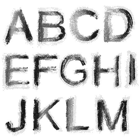 Dotted shadow raster font. Grunge shapes.のイラスト素材