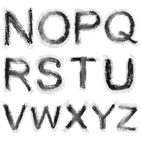 Dotted shadow raster font. Grunge shapes.のイラスト素材