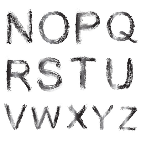 Art sketched stylized grunge alphabet. Hand drawn letters. Graphic elements.のイラスト素材