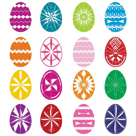 Set of color Easter eggs decorated with ornament.のイラスト素材