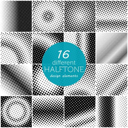 Set of 16 different halftone dots pattern.のイラスト素材