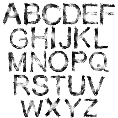 Halftone dots alphabet. Hand drawn letters. Graphic elements.のイラスト素材