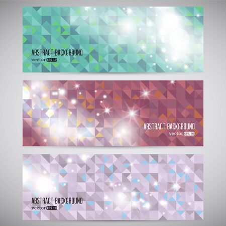 Banners with abstract multicolored polygonal mosaic background. Modern geometric triangular pattern. Business design template.のイラスト素材