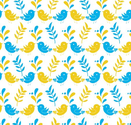 Seamless cute flower and bird pattern.のイラスト素材