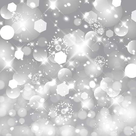 Glittery lights silver abstract Christmas background. Happy New Year card design.のイラスト素材