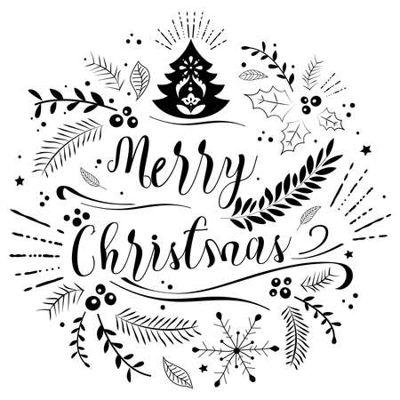 Merry Christmas lettering greeting card.のイラスト素材