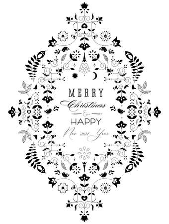 Merry Christmas lettering greeting card. Vintage ornate element with floral motifs.のイラスト素材