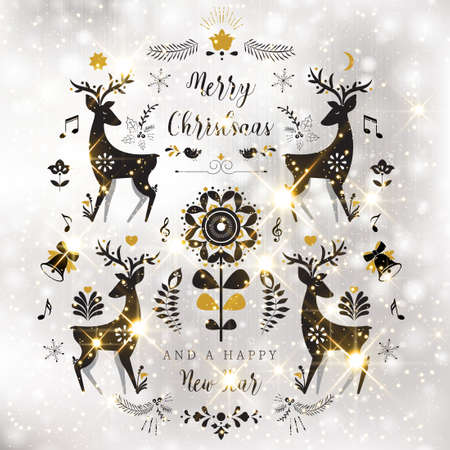 Glittery lights silver abstract Christmas background. Ornate element design.のイラスト素材