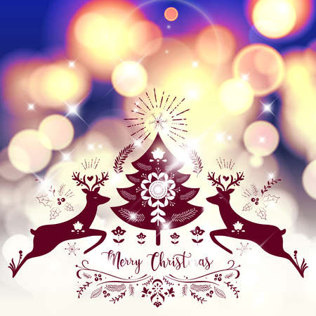 Merry Christmas lettering greeting card.Vintage ornate element with floral motifs.のイラスト素材