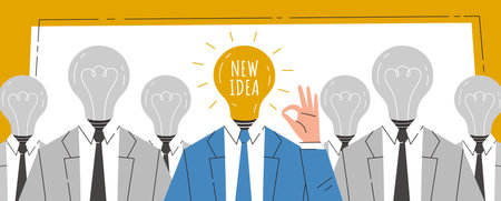 Businessmans with a light bulb instead of head. The birth of a new idea. concept illustration.のイラスト素材