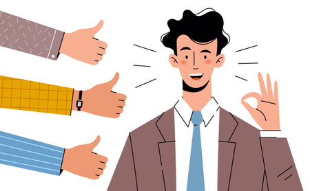 Smiling young businessman. Social support and approval. positive thinking concept.のイラスト素材