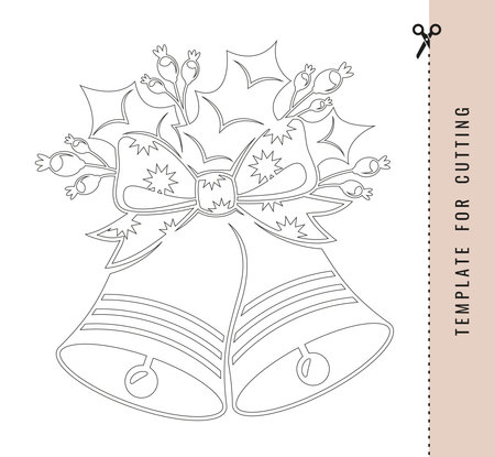 Christmas bells with holly leaves and berries. Elements for decoration. Templates for cutting paper, plotter or laser cutting.のイラスト素材