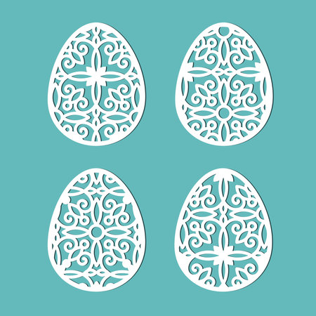 Decorated eggs for Easter holidays. A set of templates for cutting paper, laser cutting and plotter. Vector.のイラスト素材