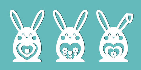 Bunny. Easter eggs in the form of rabbits. A set of templates for cutting paper, laser cutting and plotter. Vector.のイラスト素材