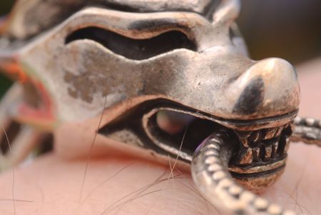 Jewelry. Silver bracelet, dragon headの写真素材